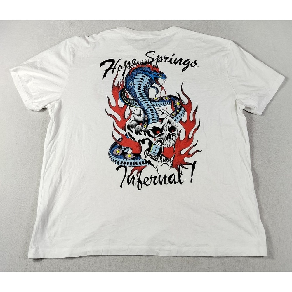 AllSaints Shirt Mens Medium White Skull Viper Flames Graphic Tee Back Print
